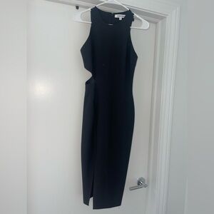 Elizabeth and James black midi dress with cutout on one side
